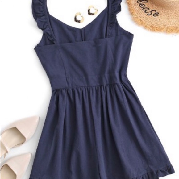 NEW Zaful navy blue ruffle button front romper 6 - Picture 3 of 14